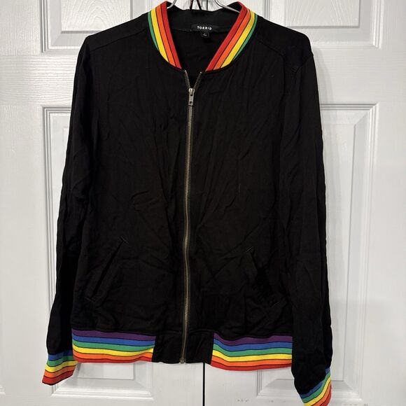 Torrid Activewear Rainbow Stripe Pride Zip Up Track Jacket Women’s Sz 1 / 14‎ - Picture 1 of 5